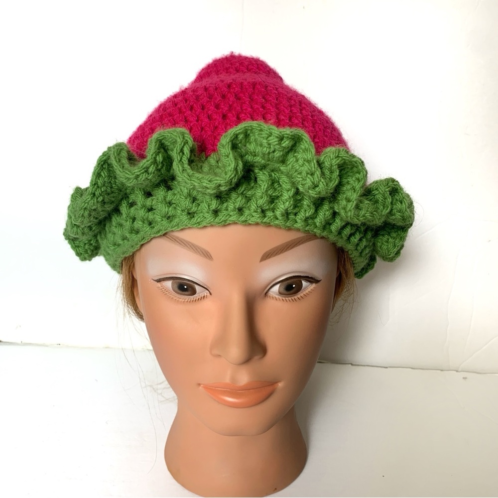 Crochet Hat Handmade Ruffled Brim Beanie Strictly Pride